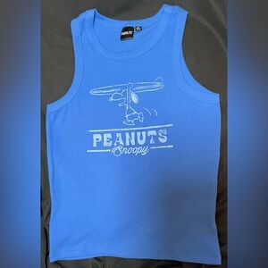 Peanuts Snoopy Surf Tank Top Blue Ribbed Graphic Medium